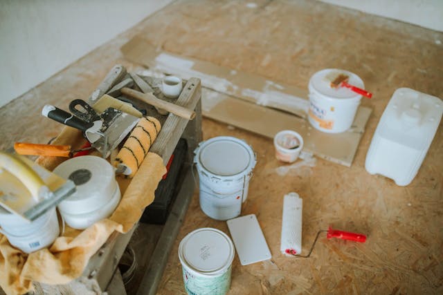 overhead shot of home repair tools